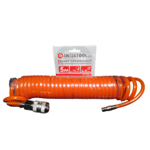 Шланг подкачки INTERTOOL 5м х 6,0 х 8мм, до 15 Атм, штуцерованный, спиральный, полиуретановый (42454)